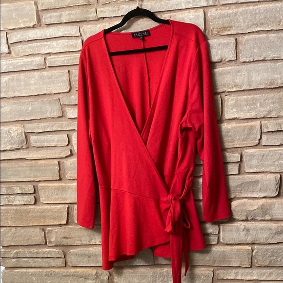 Eloquii 24 Red V Neck Peplum Wrap Top Stretch Ponte Knit Tie Close Plus Size - Picture 5 of 12